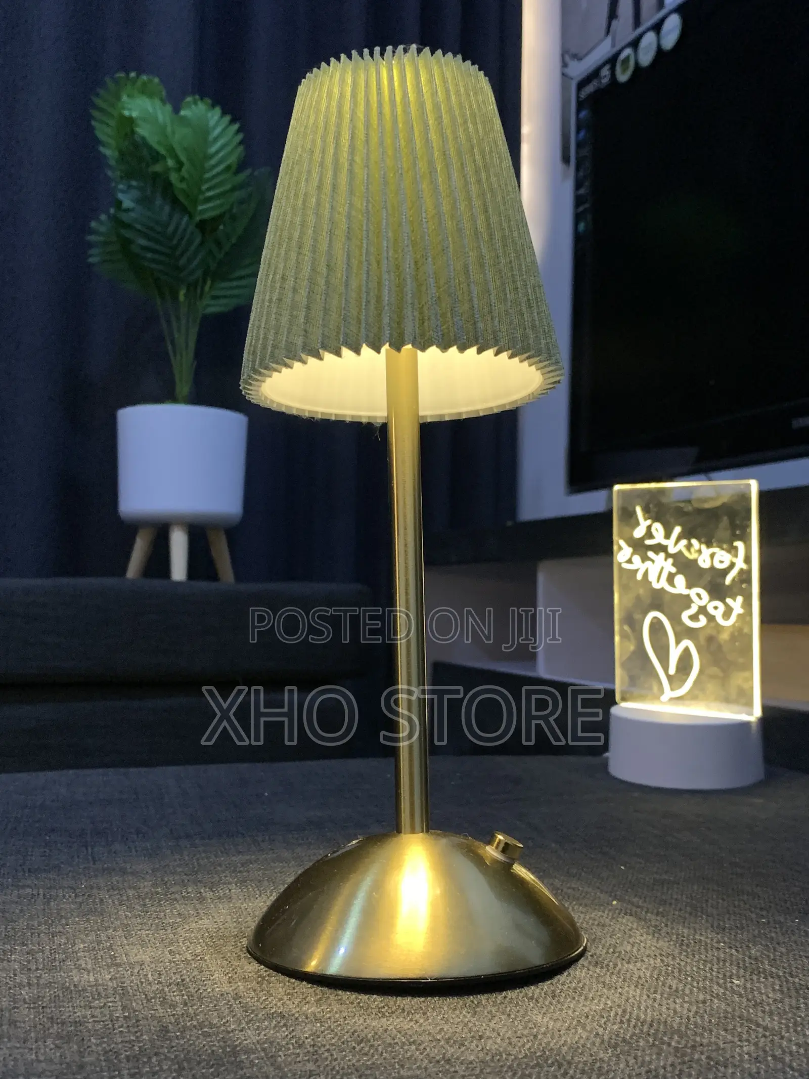 Modern Pleated Fabric Table Lamp Dimmable 3-Color Mode Gold Metal Base