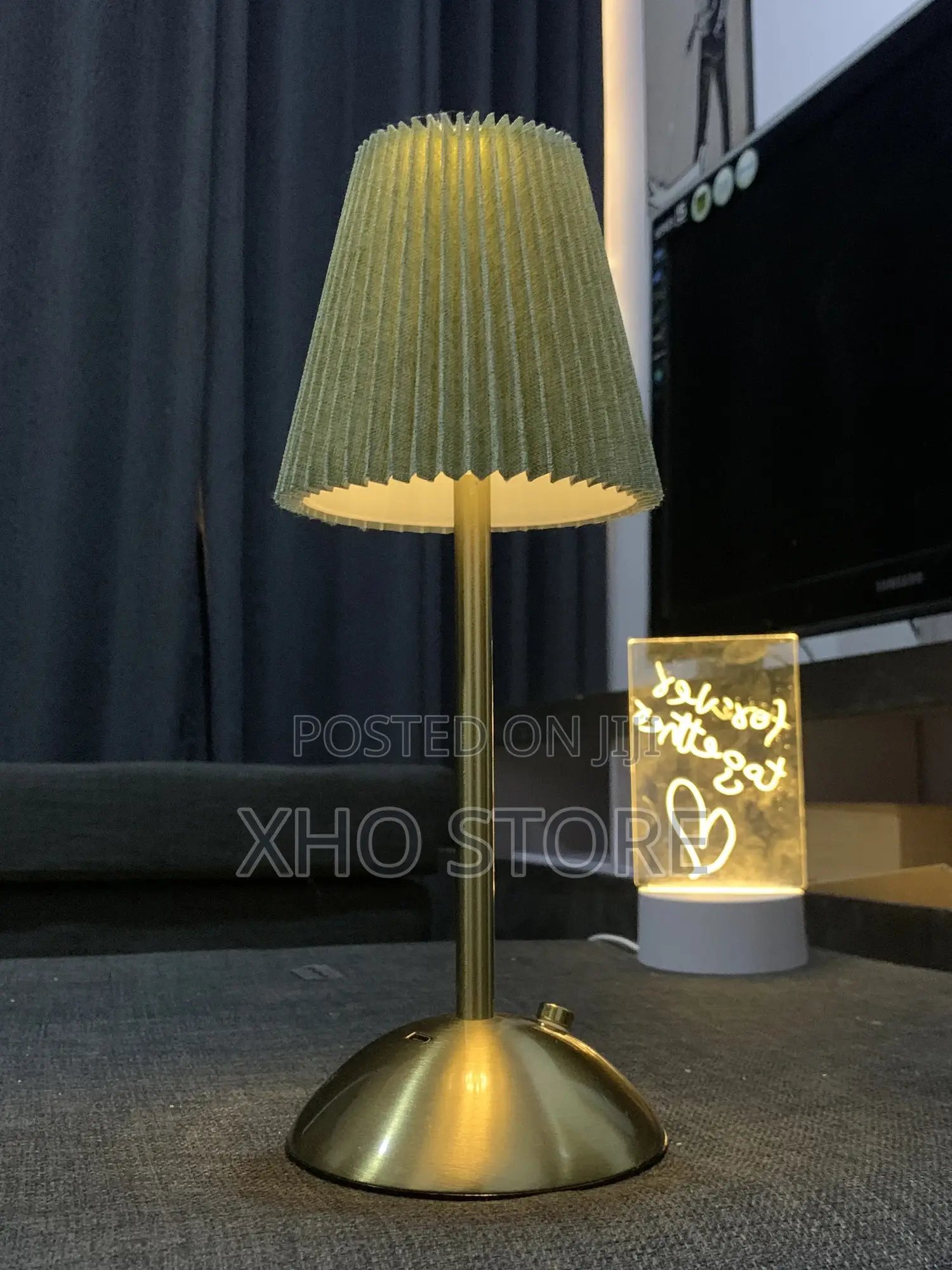 Modern Pleated Fabric Table Lamp Dimmable 3-Color Mode Gold Metal Base