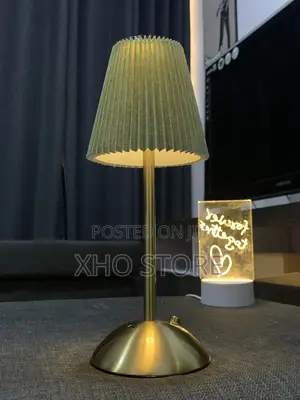 Modern Pleated Fabric Table Lamp Dimmable 3-Color Mode Gold Metal Base