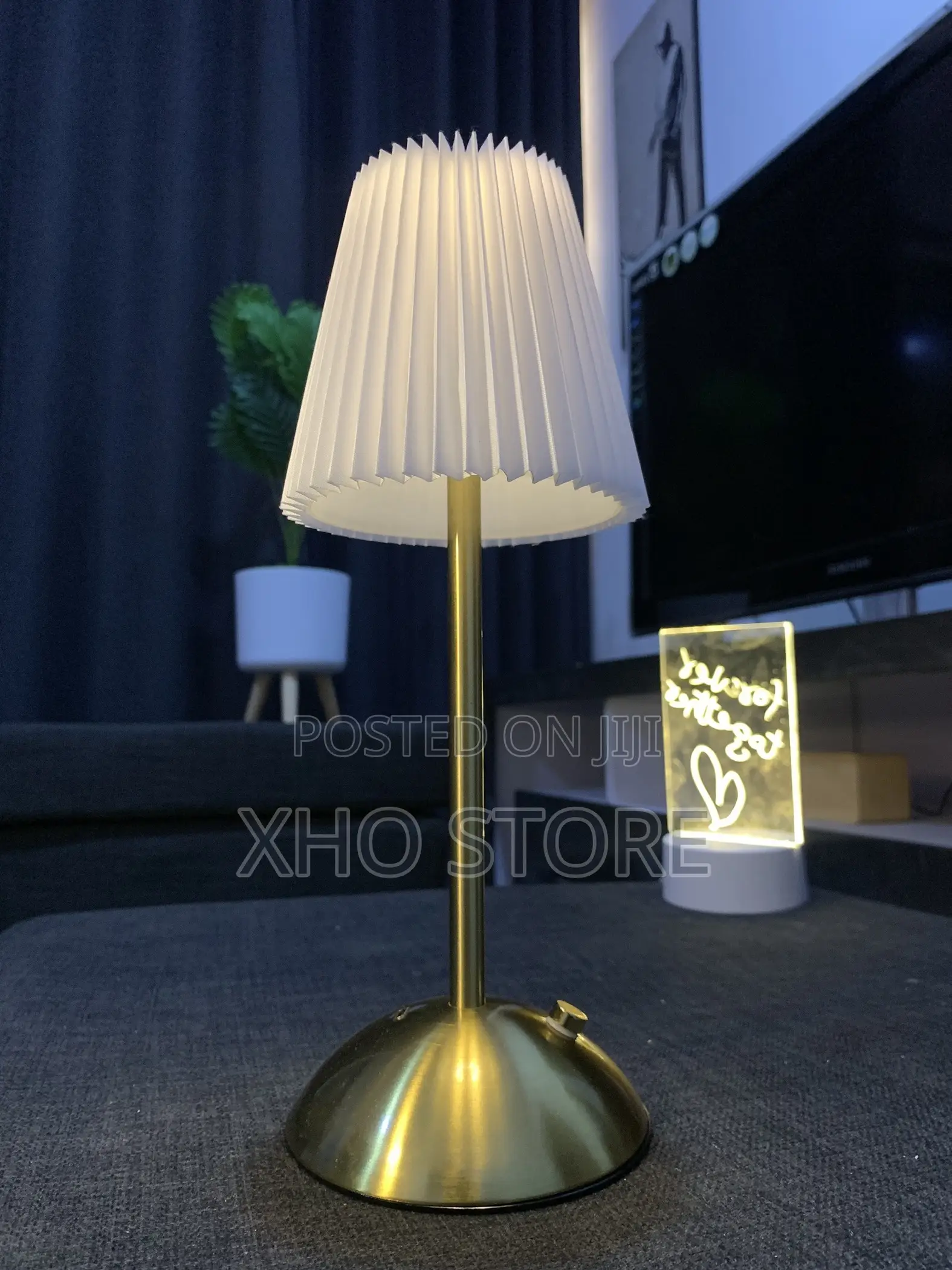 Modern Pleated Fabric Table Lamp Dimmable 3-Color Mode Gold Metal Base