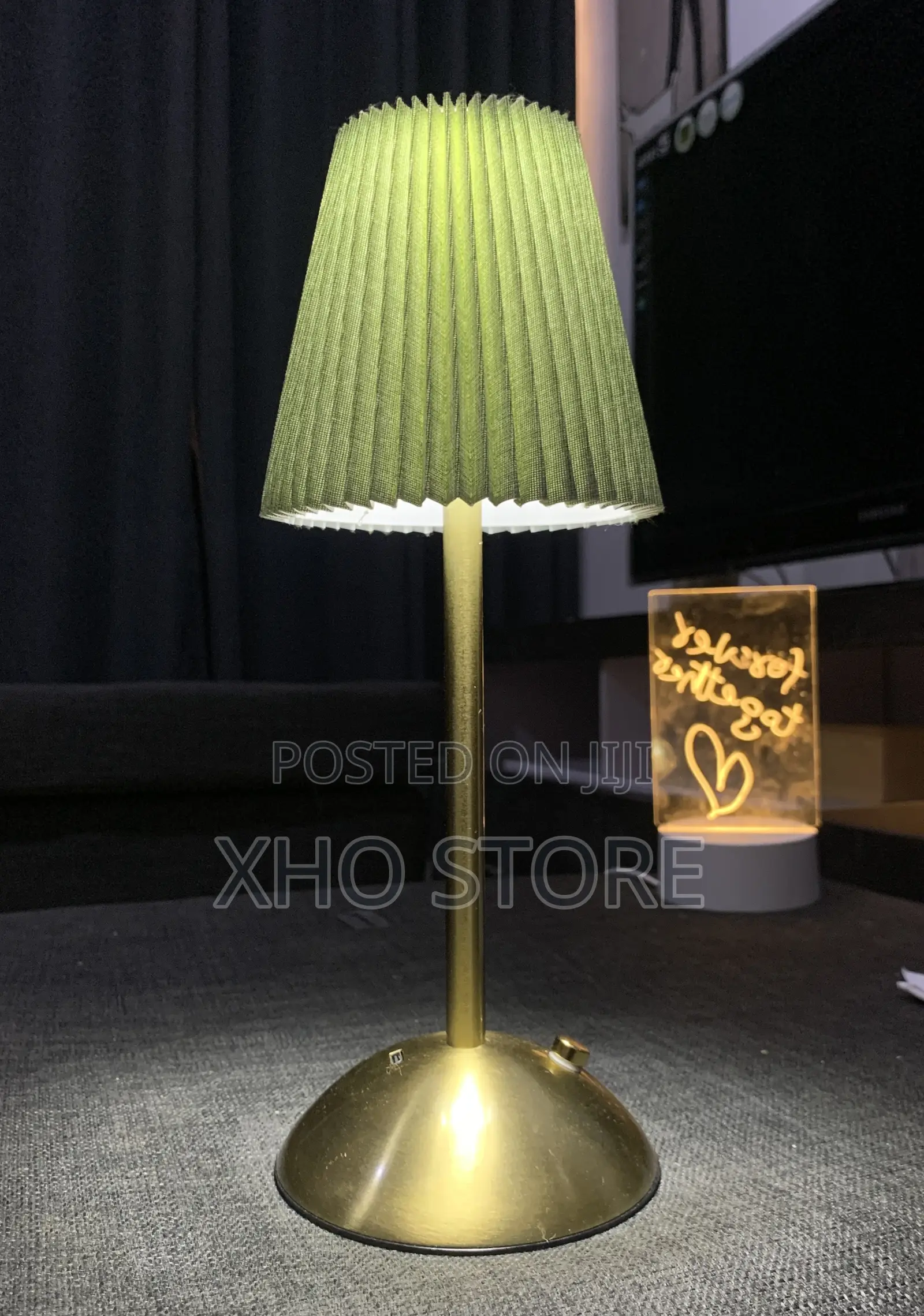 Modern Pleated Fabric Table Lamp Dimmable 3-Color Mode Gold Metal Base