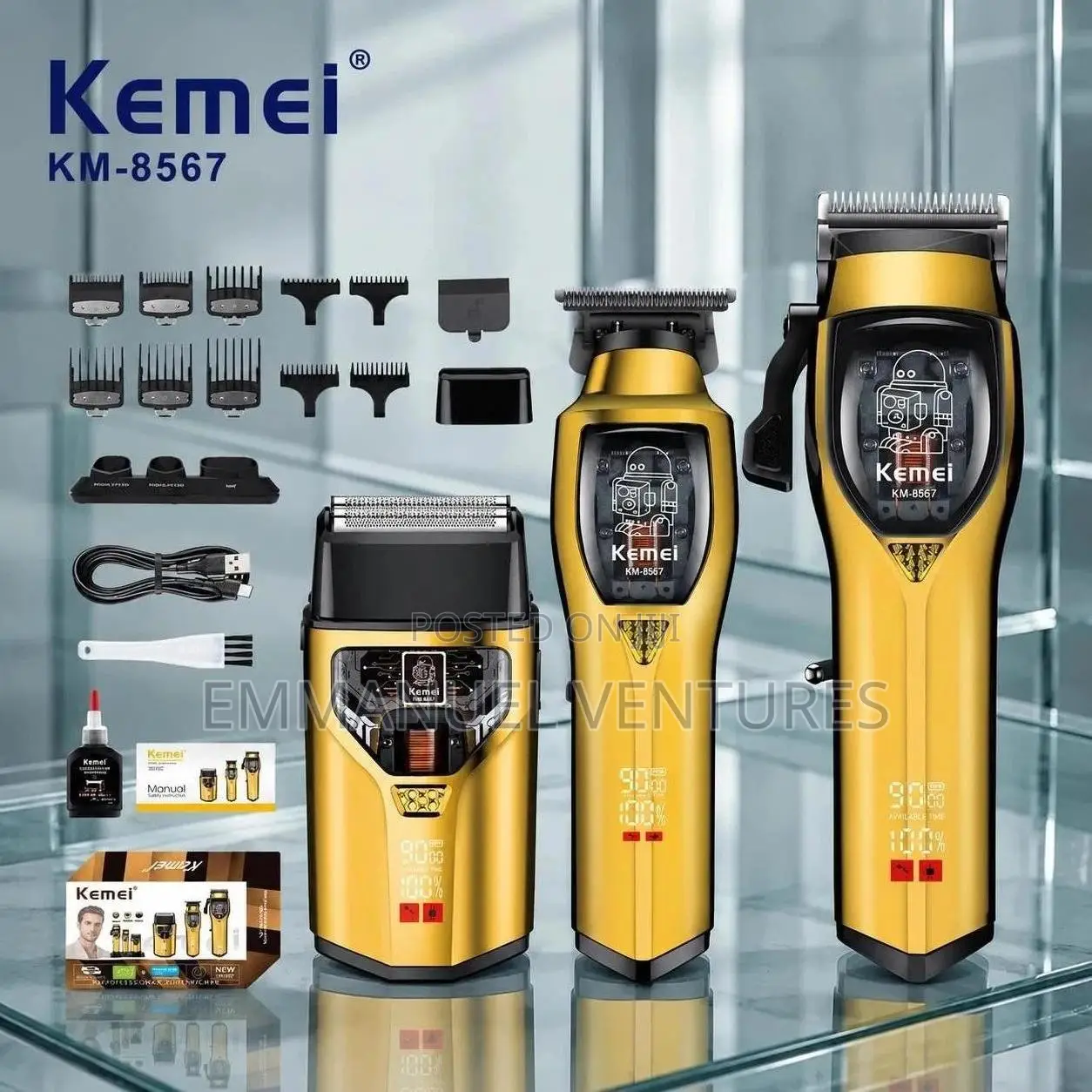 Kemei Professional Gold Rechargeable Barbering Machine Set