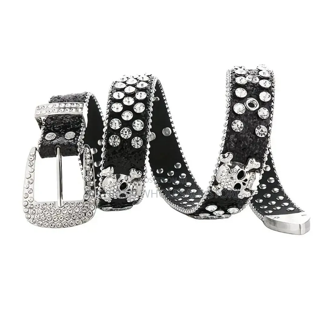 Luxury Rhinestone Skull Buckle Belt for Men Women – Stylish Pu Leath
