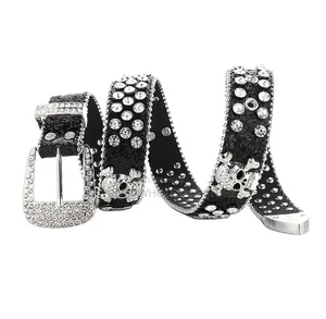 Luxury Rhinestone Skull Buckle Belt for Men Women – Stylish Pu Leath