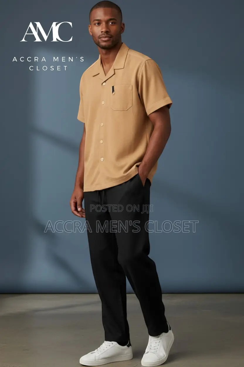 Men's Two Piece Set, Short Sleeve Casual Shirt Matching Trousers