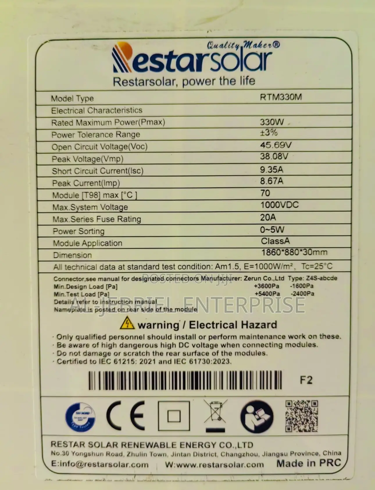 Solar Panel 330w Mono