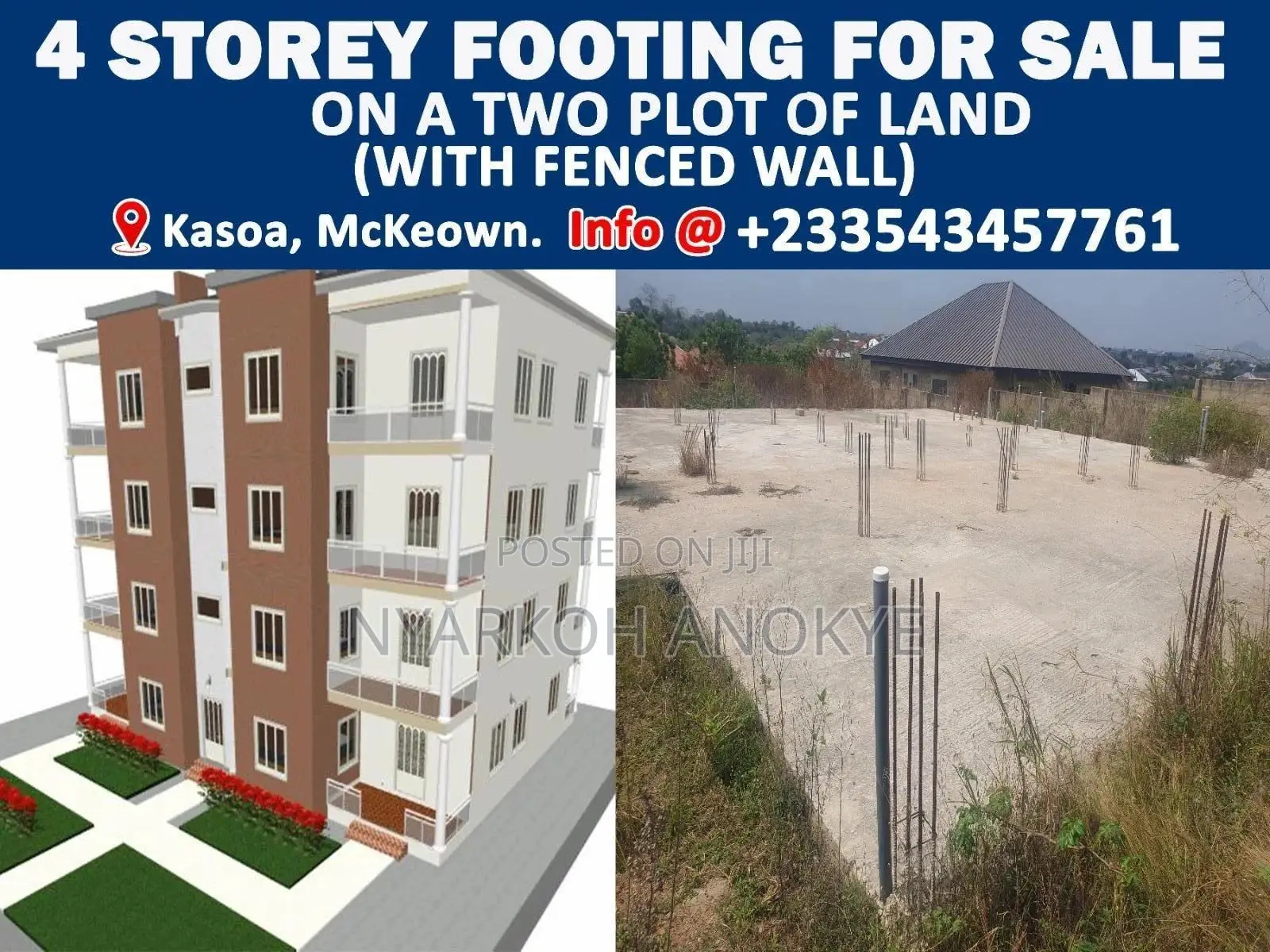 4 Story Building Footing On A Two Plot Of Land With Fenced Wall