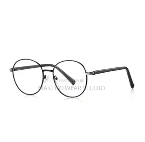 Round Full-Rim Metal Frames Spring Leg Unisex Computer Eyeglasses