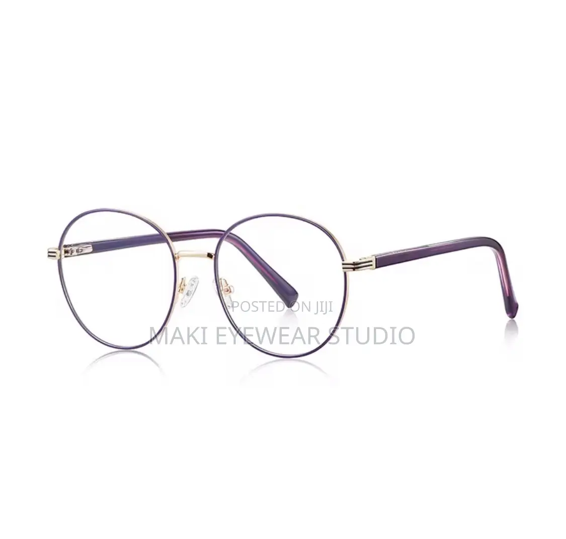 Round Full-Rim Metal Frames Spring Leg Unisex Computer Eyeglasses