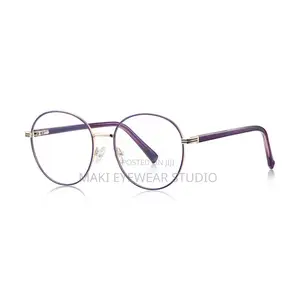 Round Full-Rim Metal Frames Spring Leg Unisex Computer Eyeglasses