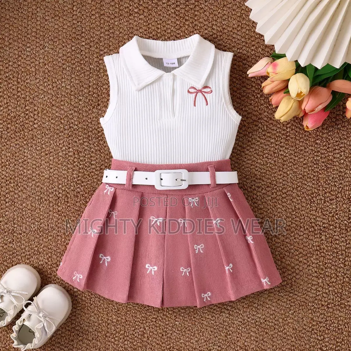 Casual Sleeveless Top With a Bow and a Print Pleated Skirt Ages 3-4yrs
