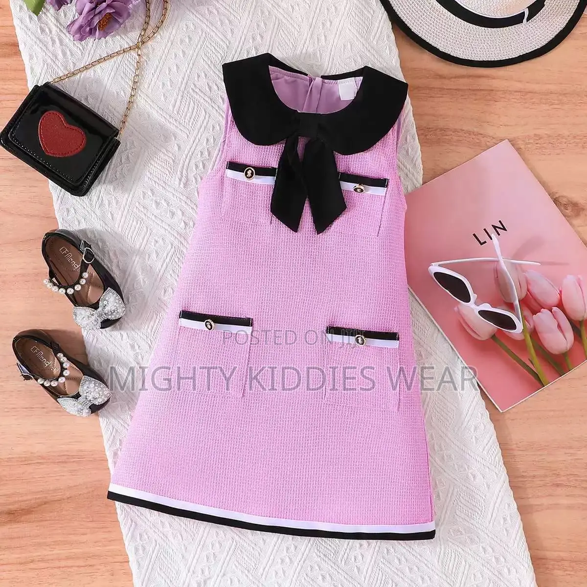 Girls Collar Bow Tweed Dress Age 4-6yrs