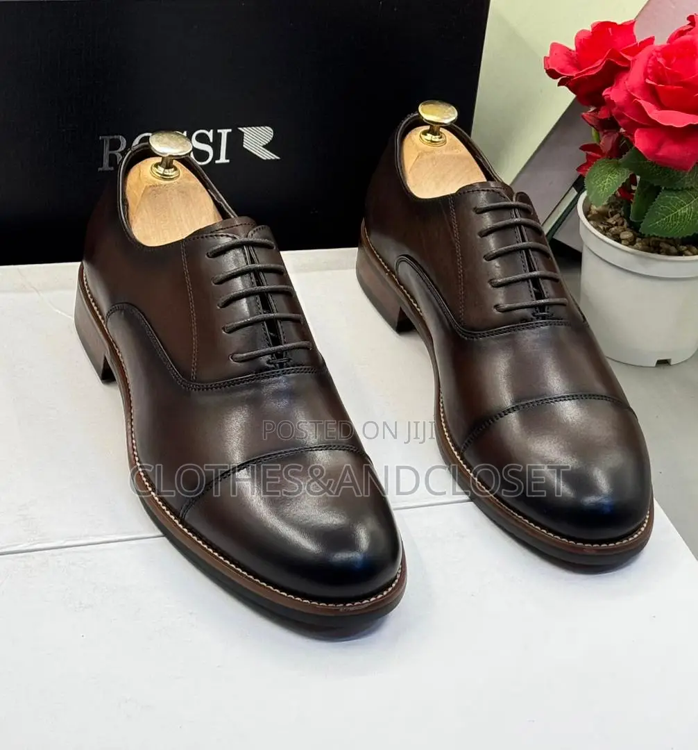 Coffee Brown Genuine Leather Rossi Cap-Toe Oxford Dress Shoes.