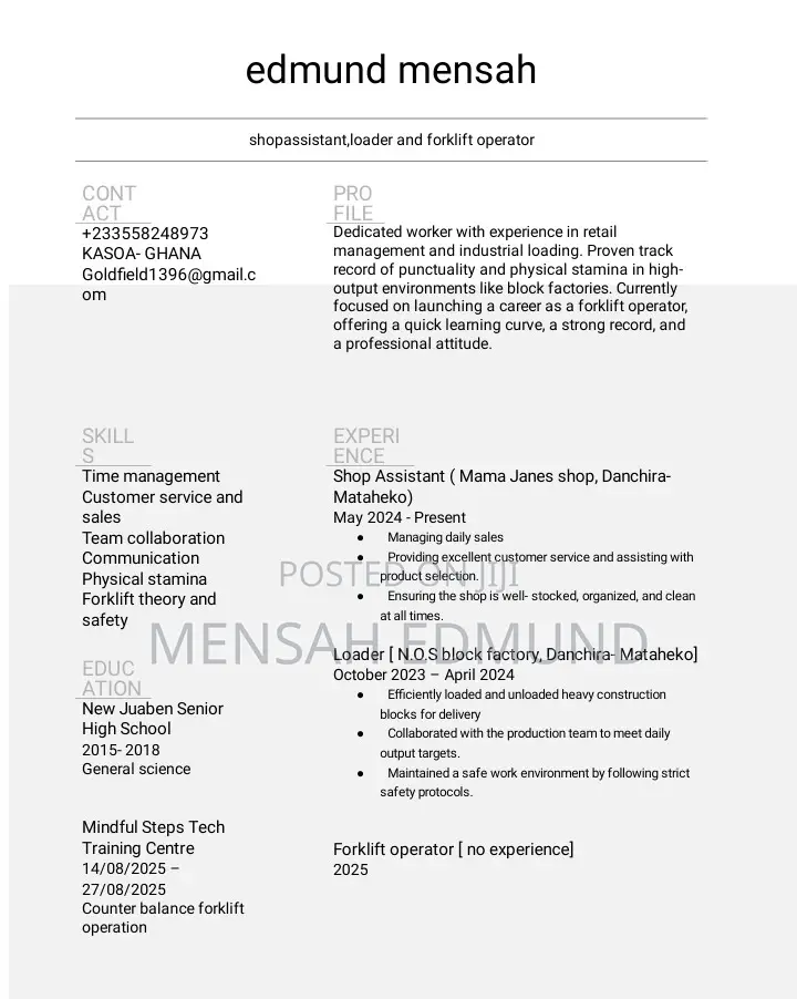 Factory Hand / Production Assistant