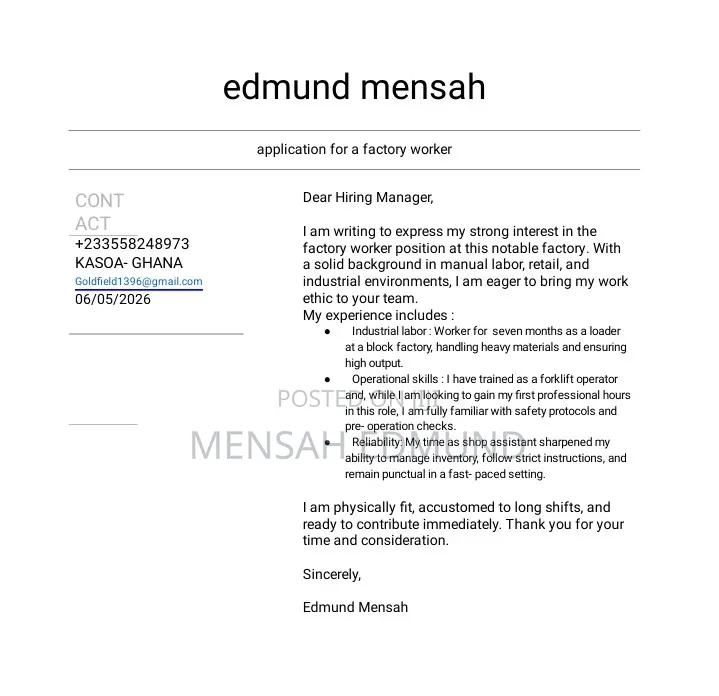 Factory Hand / Production Assistant