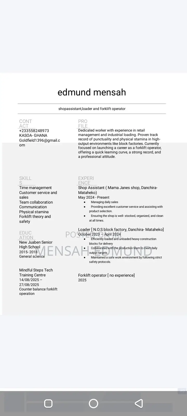 Factory Hand / Production Assistant