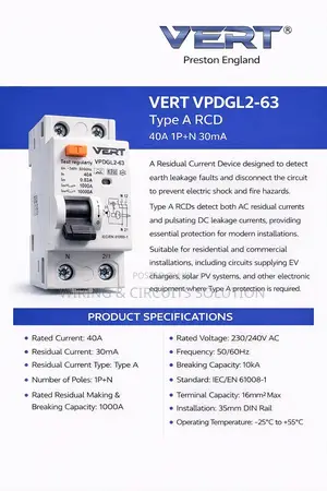 Vert Type A Rcd 40amp 1p+N 30ma Solar And Ev Charger Installation