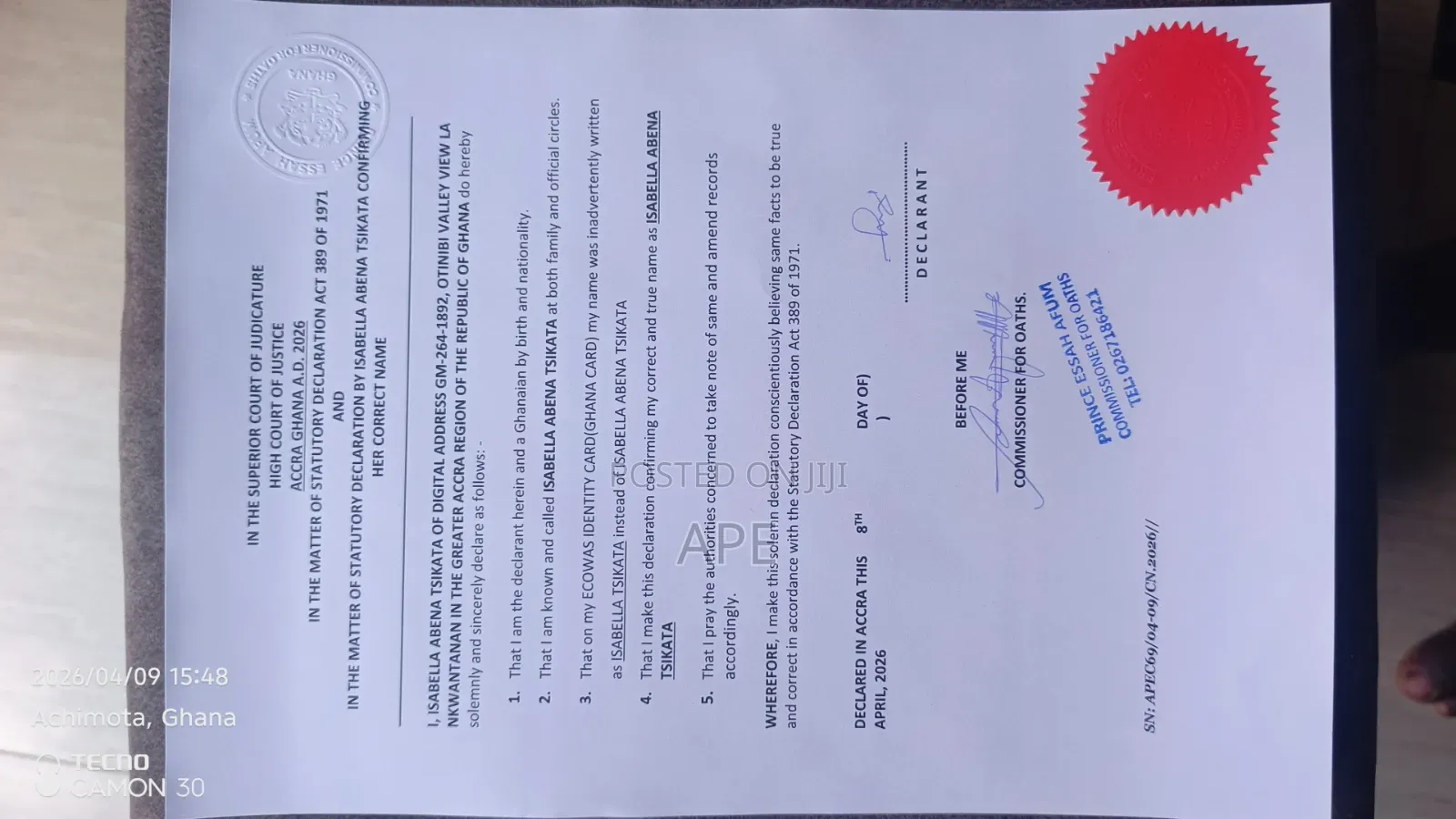 Court Affidavit