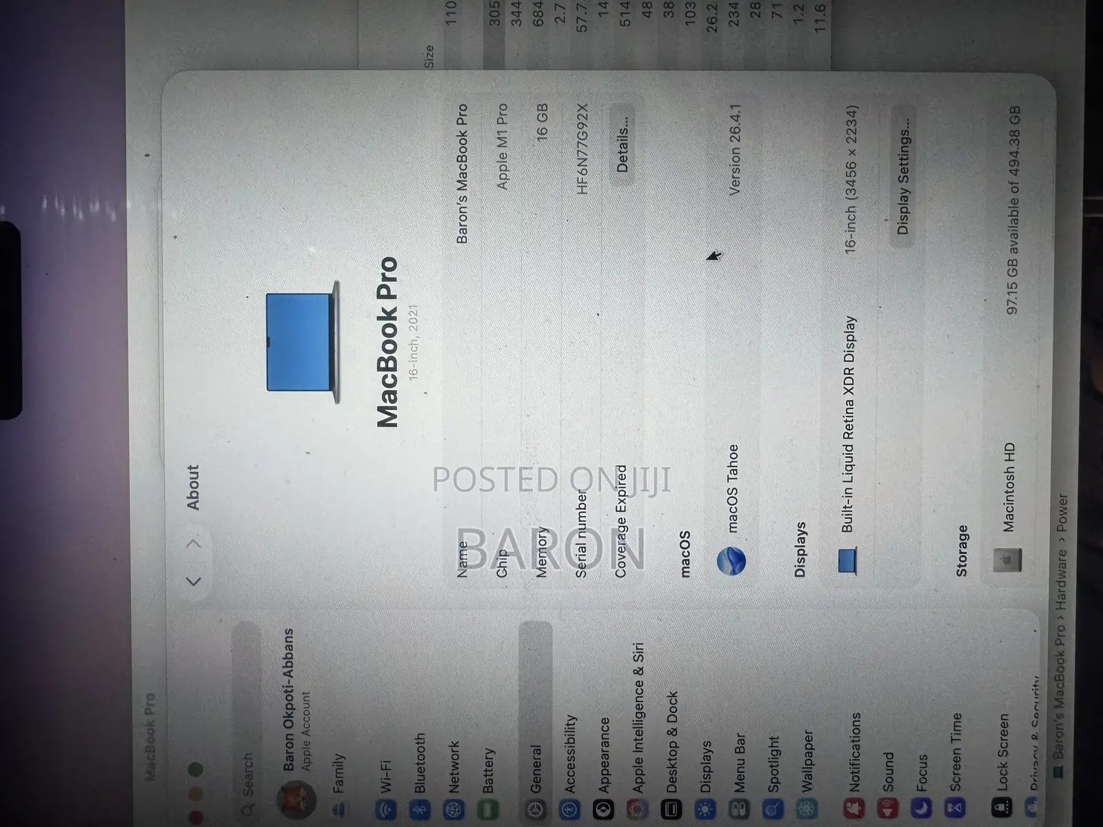 Laptop Apple MacBook Pro 2021 M1 16GB Apple M1 Pro SSD 512GB