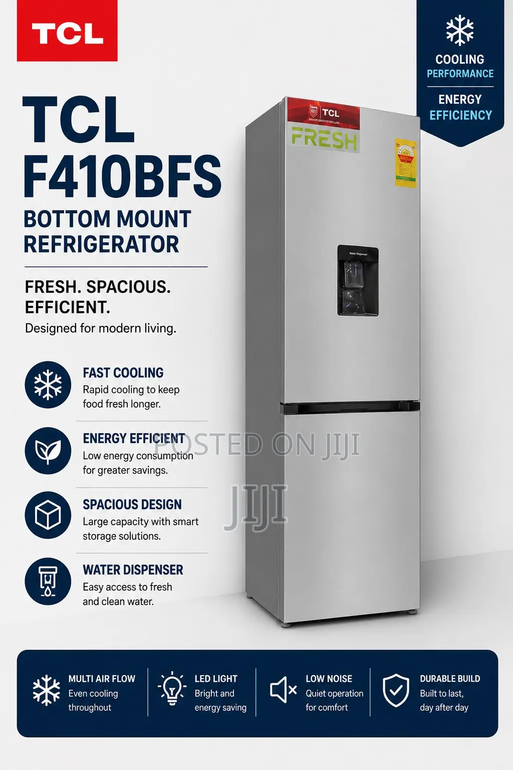 TCL F410bfs Bottom Freezer Refrigerator