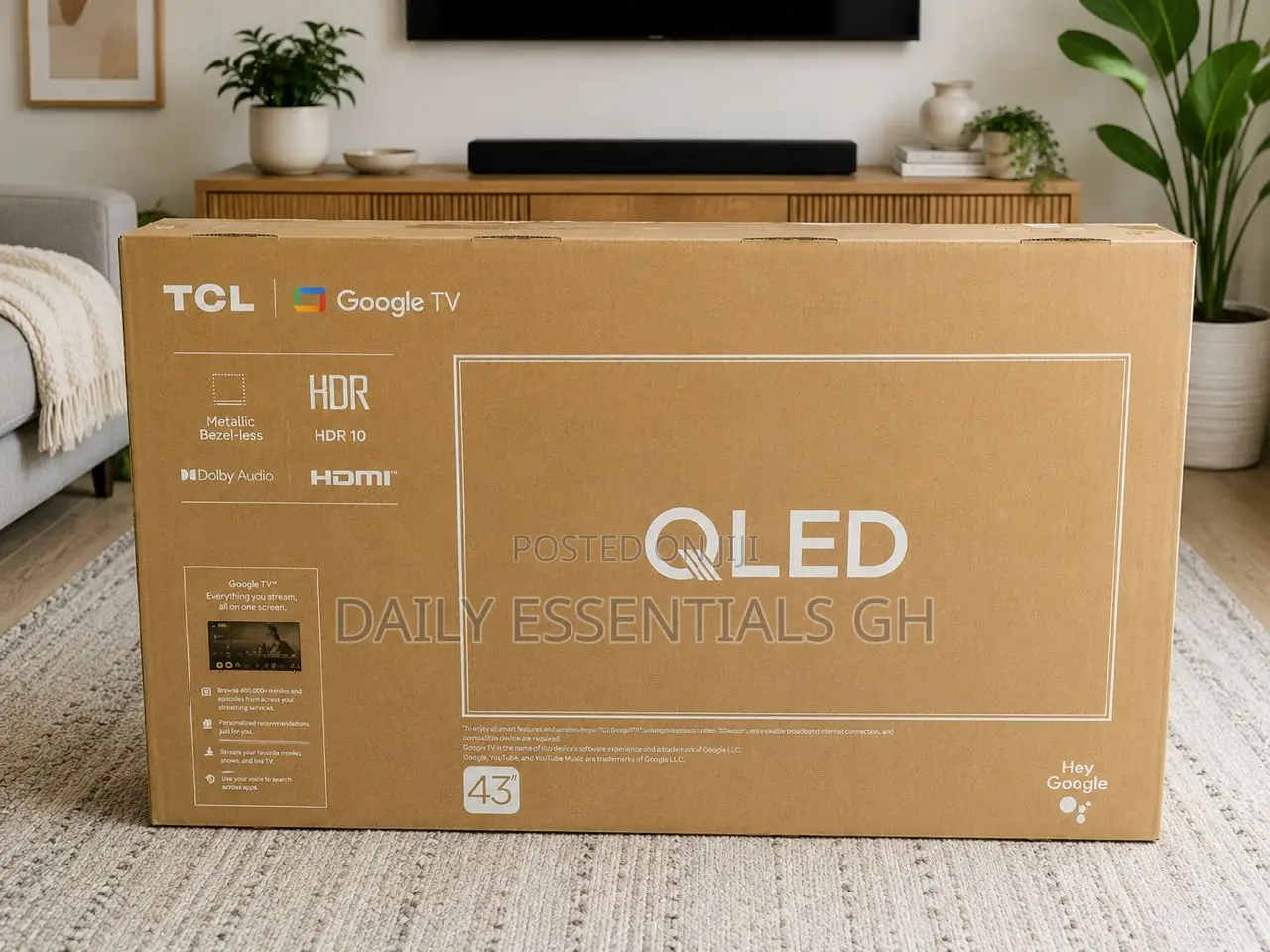 TCL 43 Inch Qled Smart Google Tv With Hdr10 Dolby Audio