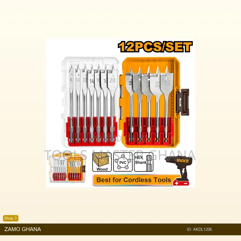 12 PCS Flat Wood Drill Bits - Akdl1206