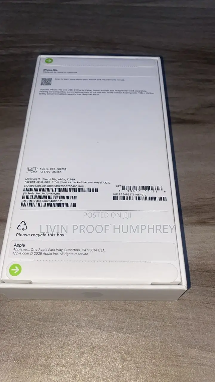 New Apple iPhone 16e 128 GB White