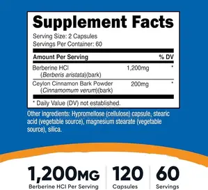 Berberine HCL + Ceylon Cinnamon, Blood Sugar Combo, 120 Caps, 2-Months
