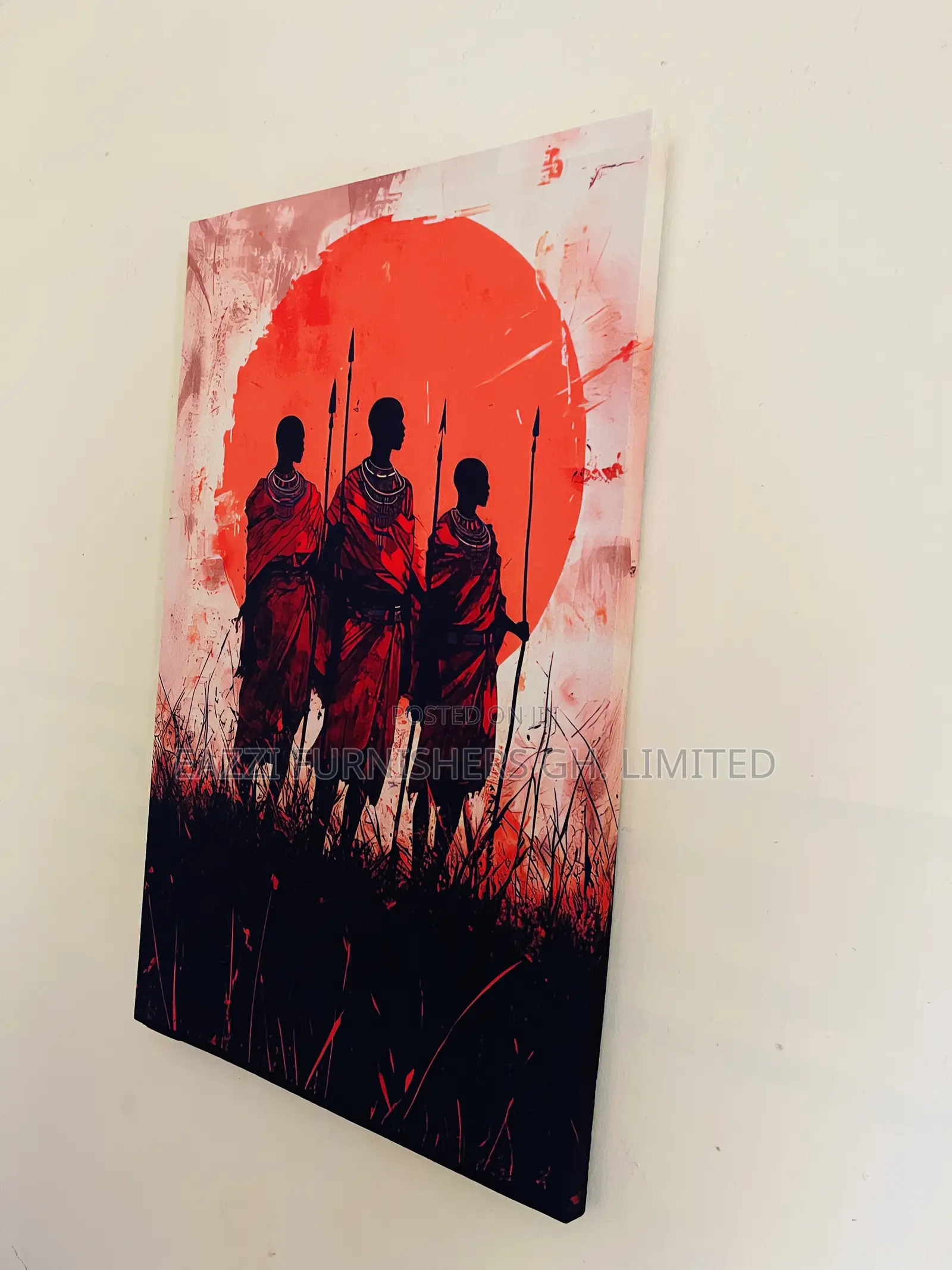 3 Sets African Maasai Warriors Real Cloth Canvas Frames Arts Decor