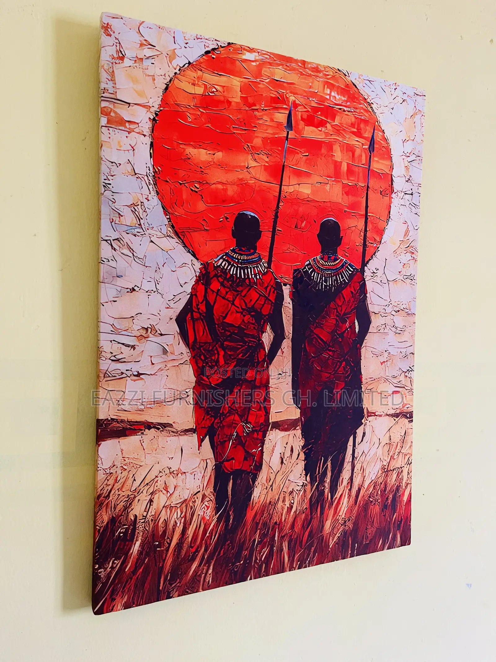 Vibrant Sunset African Maasai Warriors Canvas Wall Arts Frame Cloth
