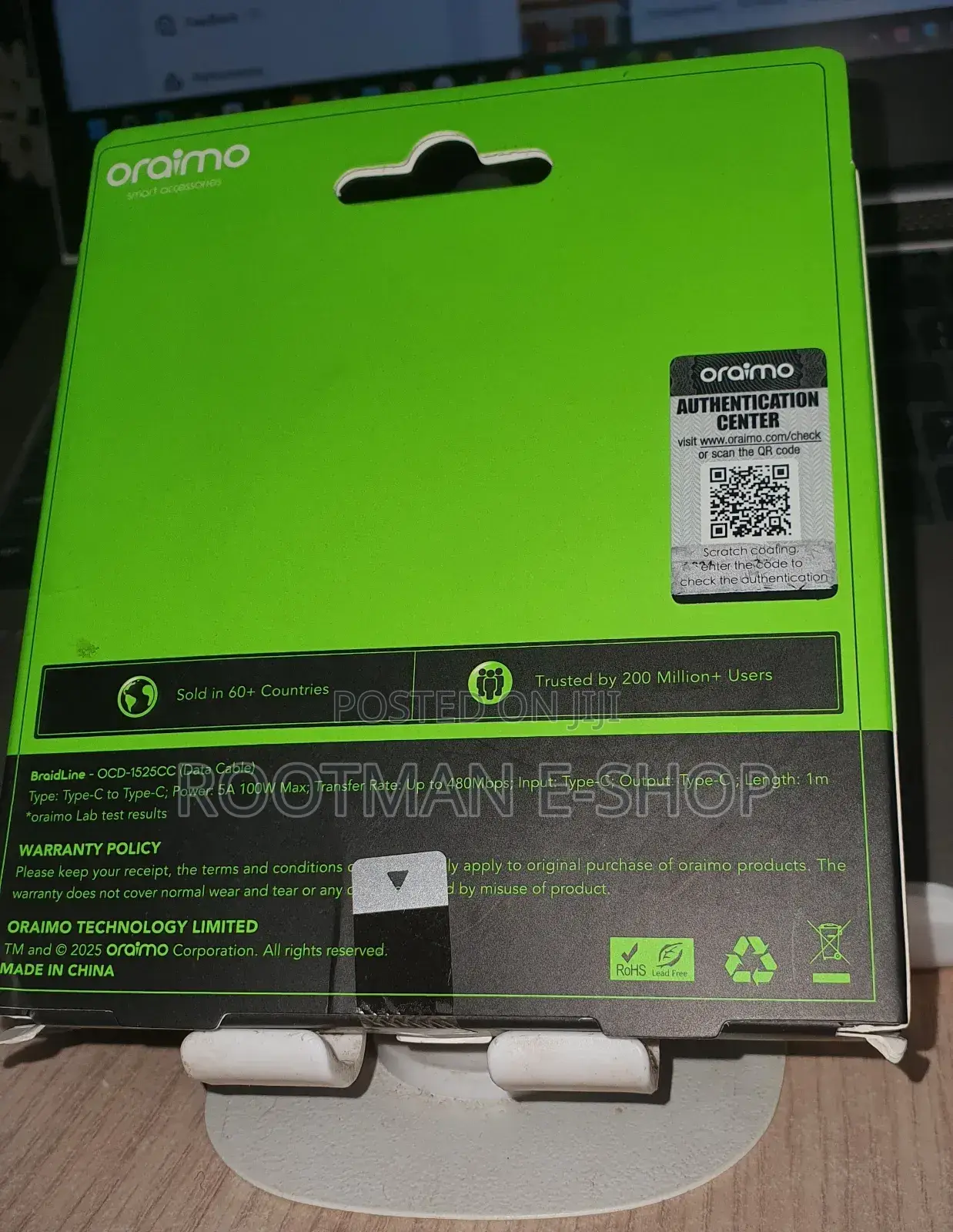 Oraimo Braidline 100w Type-c-to Type-c Tear-resistant Data Cable