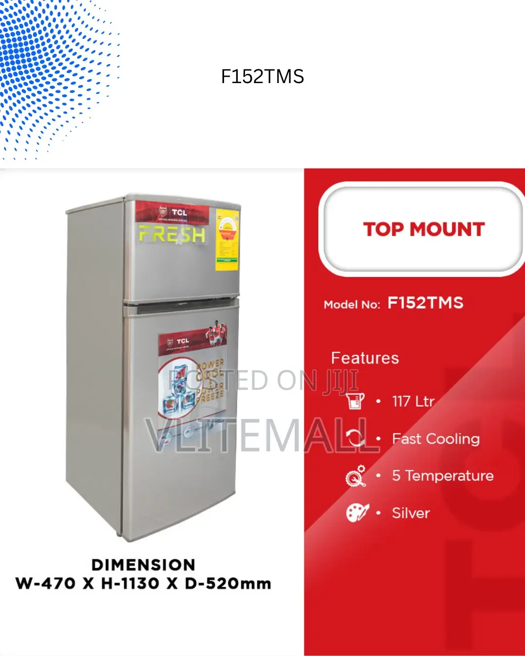 TCL Top Mount Refrigerator F152tms