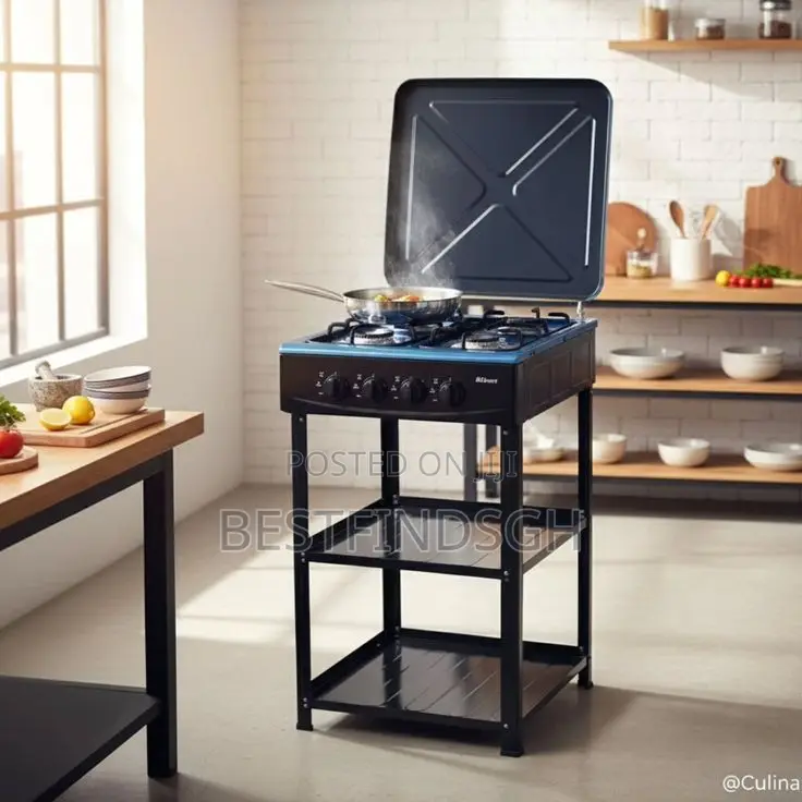 4-Burner Gas Stove With a Stand and Storage Shelves
