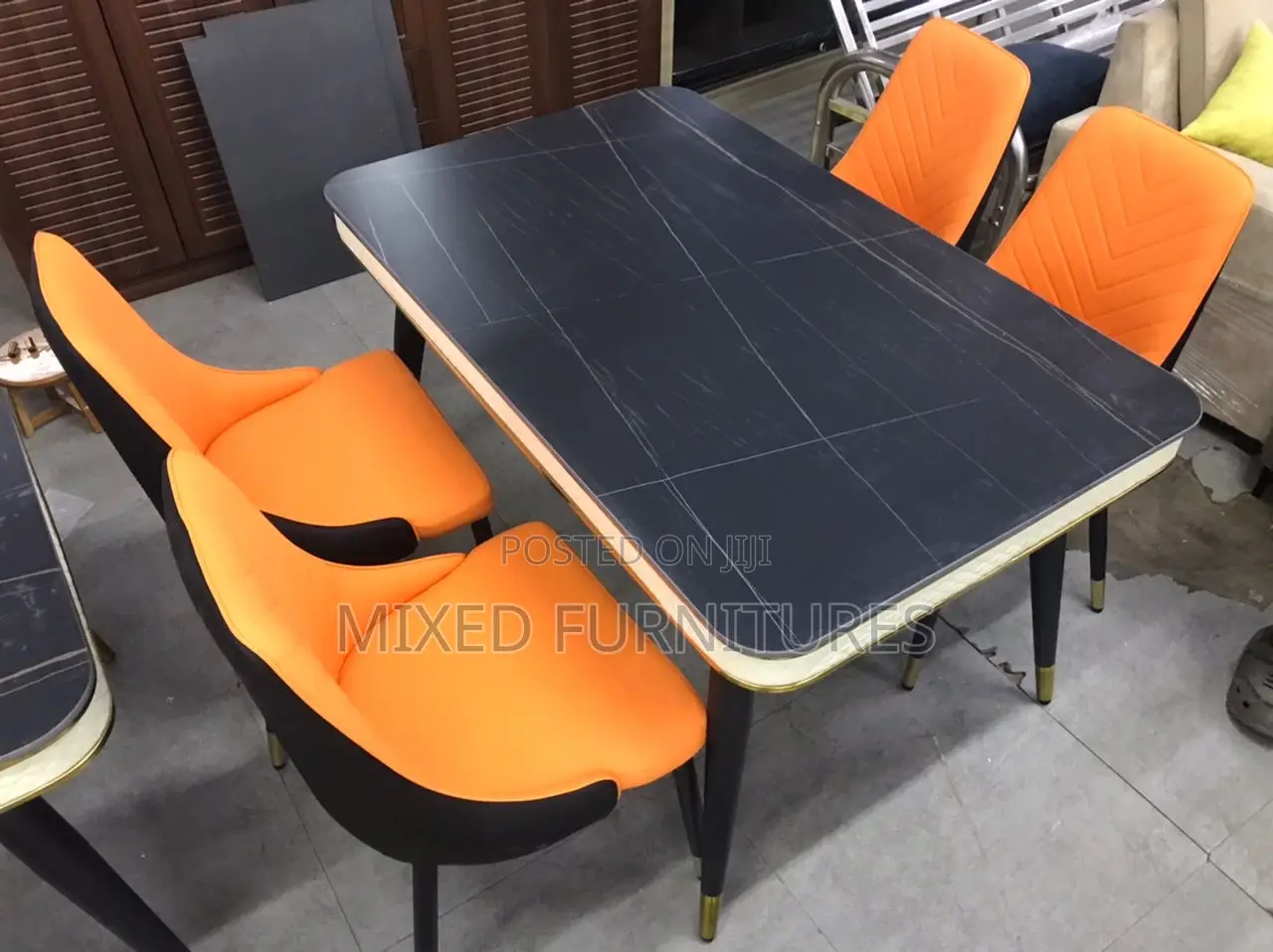 Dinning Table With 4 Strong Metal Leather Chairs Seats
