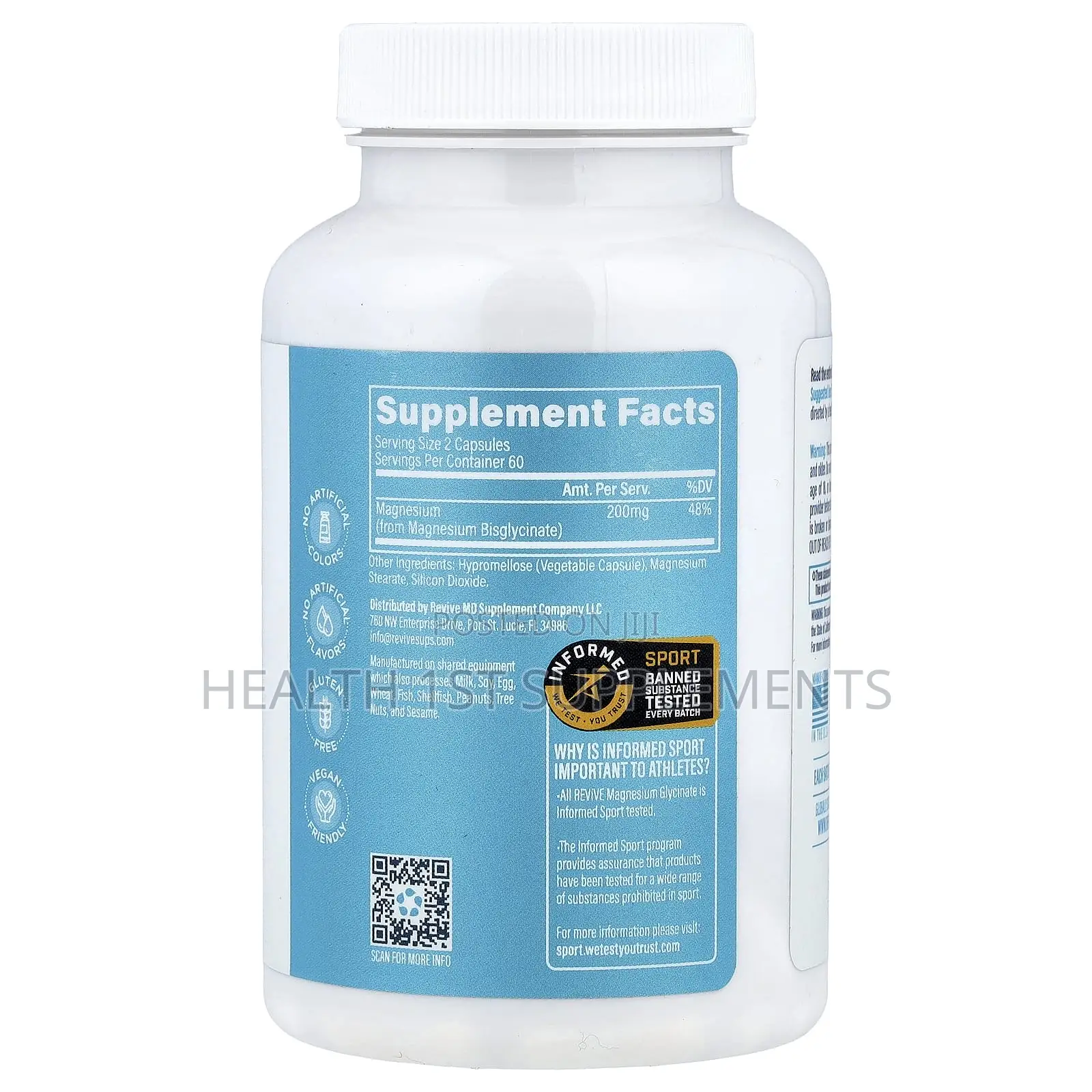 Revive, Magnesium Glycinate 200mg, (100mg Per Capsule) 120 Veg Caps