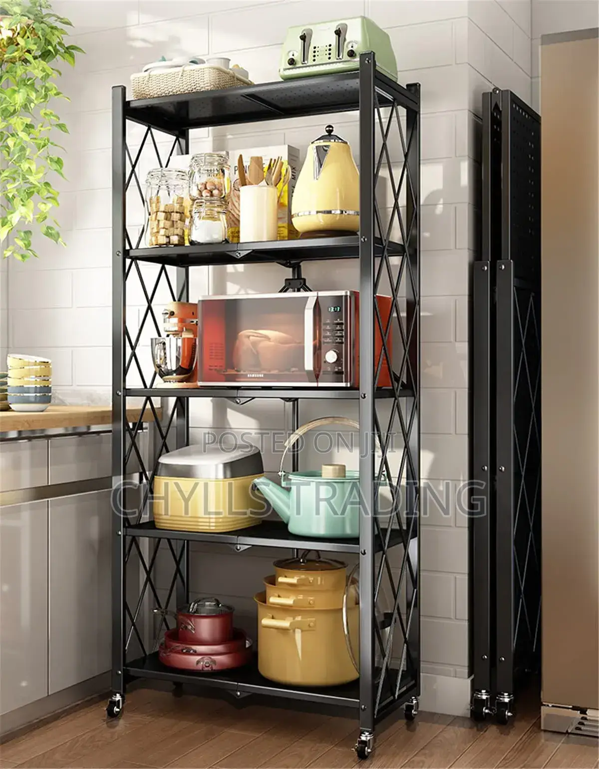 5tier Foldable Storage Rack With Wheels