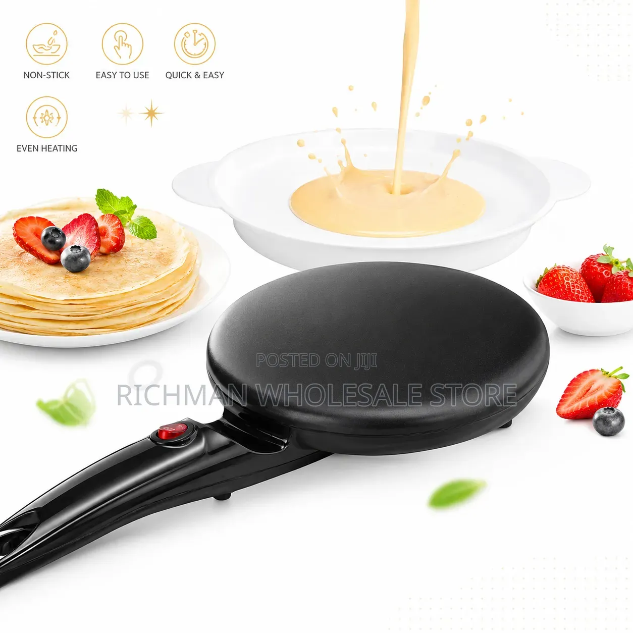 Electric Non-Stick Crepe Maker Machine 20cm – Easy Pancake Maker Black