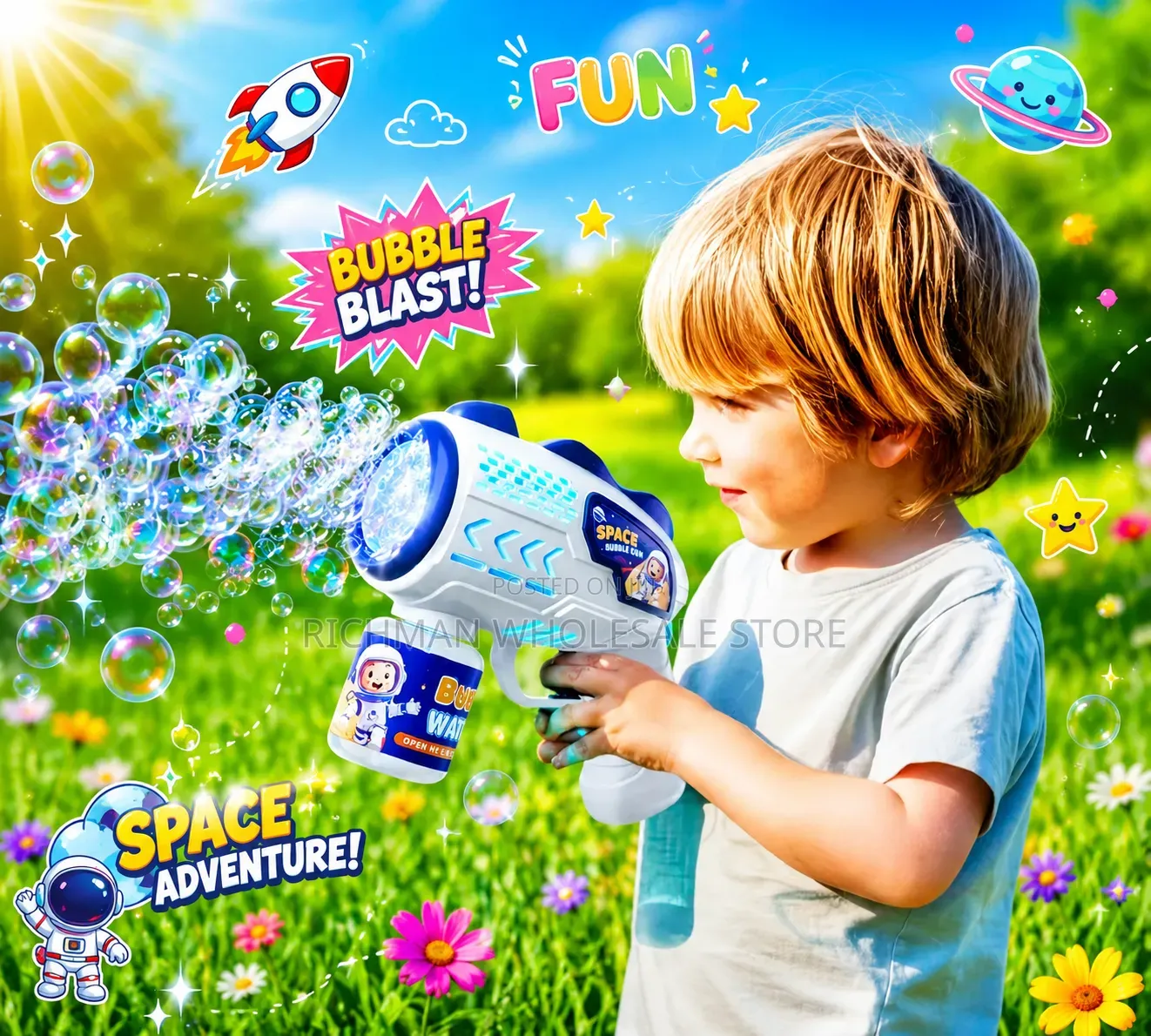 Space Bubble Gun Toy for Kids With Led Light – Automatic Bubble Machin