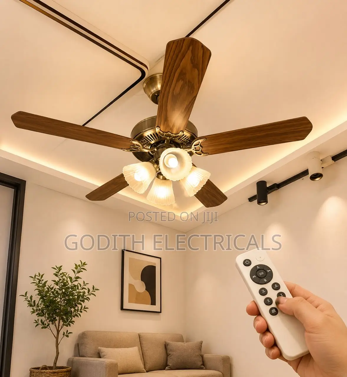 Ceiling Fan With Light Wood Blade With Remote Control