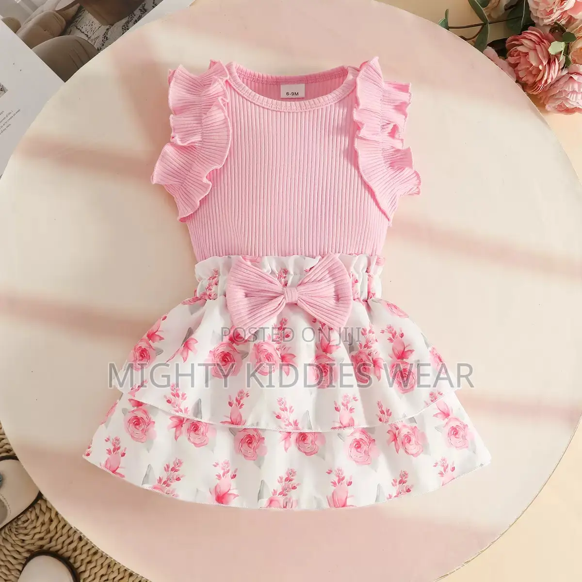 Girl Ruffled Sleeveless Top + Floral Bow Skirt Set Age 12-18m/3yrs