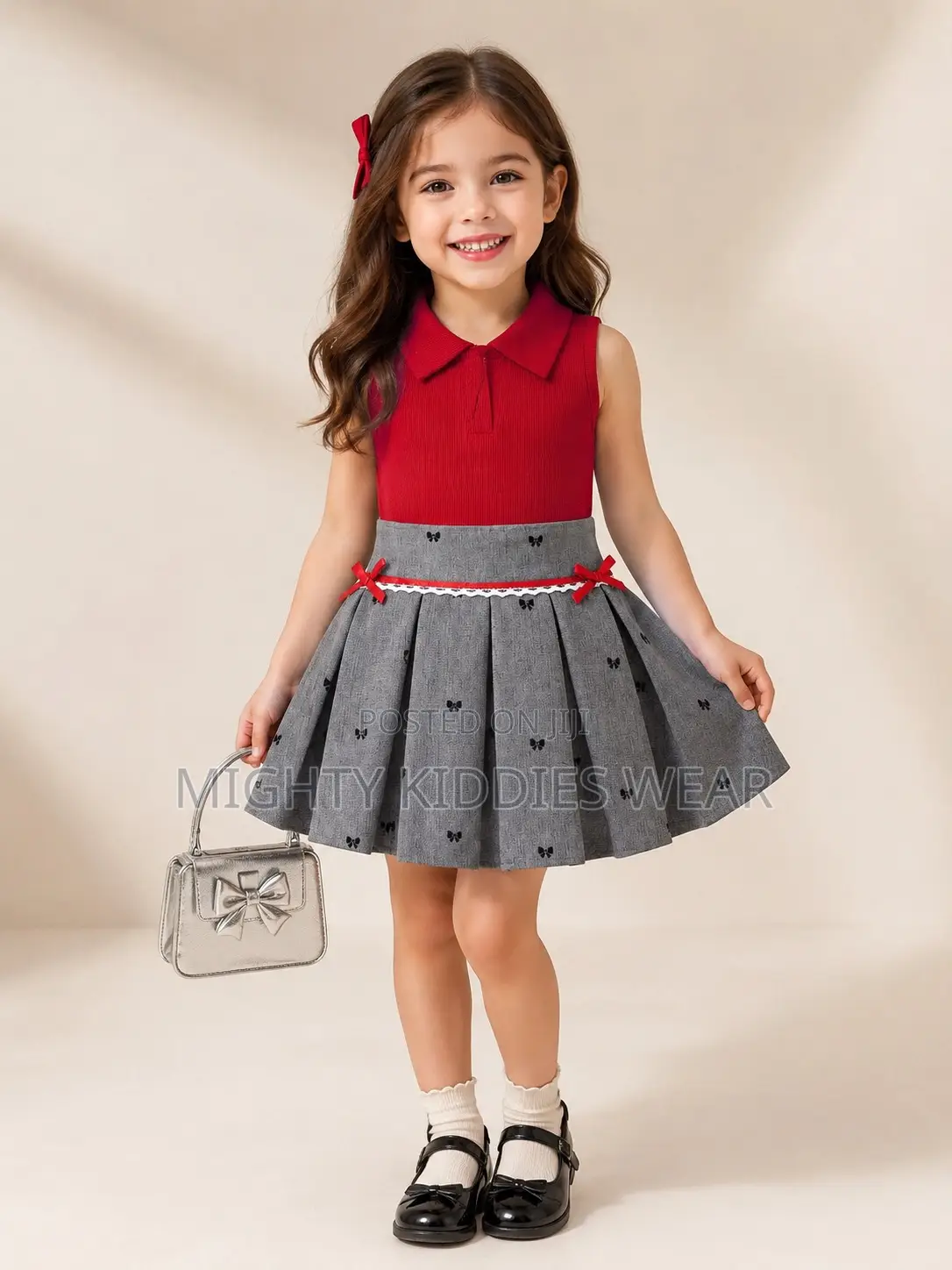 Girls Suit Sleeveless Shirts With Pleated Skirts Age 2-4yrs