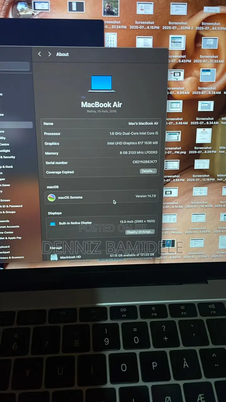 Laptop Apple MacBook Air 8GB Intel Core i5 HDD 128GB