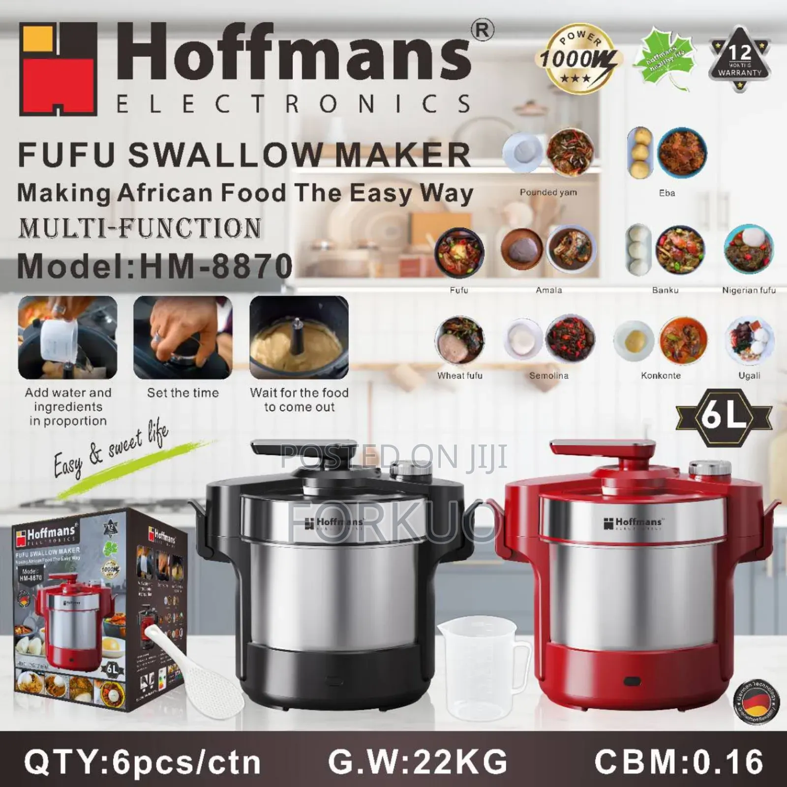 Hoffmans Hm-8870 Electric Fufu Machine – 6l- Swallow Maker