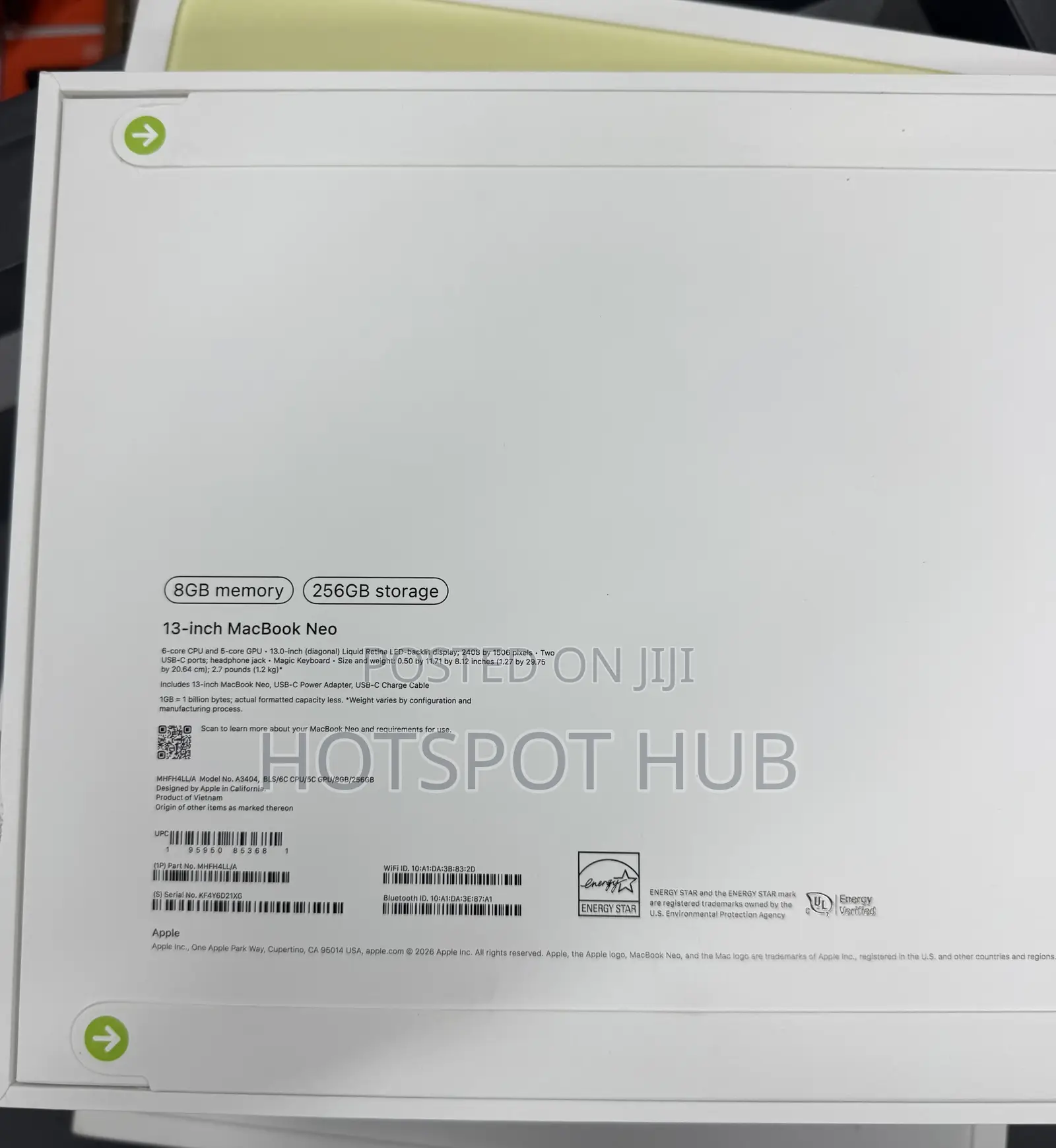 New Laptop Apple MacBook Neo 2026 8GB SSD 256GB