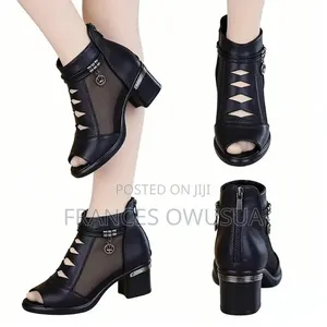 Women’S Mesh Cutout Mid-Heel Sandal Boots