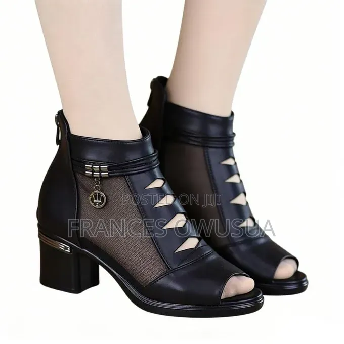 Women’S Mesh Cutout Mid-Heel Sandal Boots
