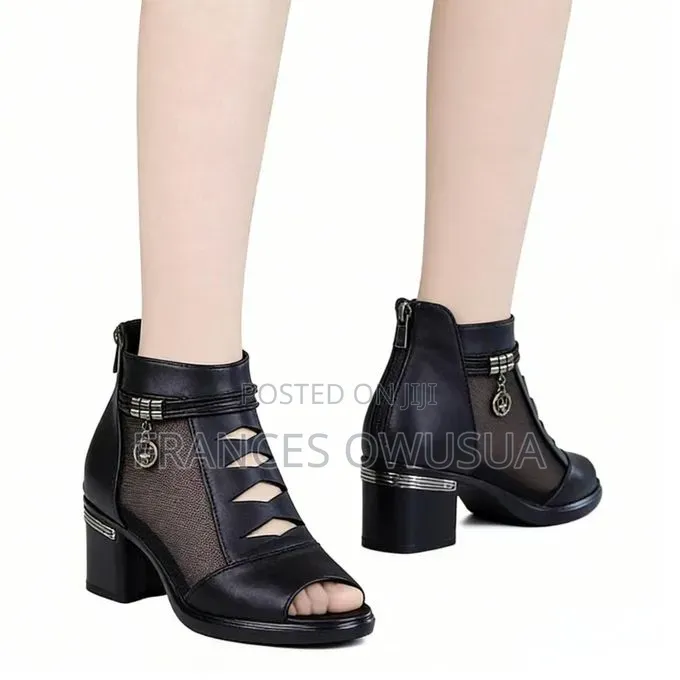 Women’S Mesh Cutout Mid-Heel Sandal Boots