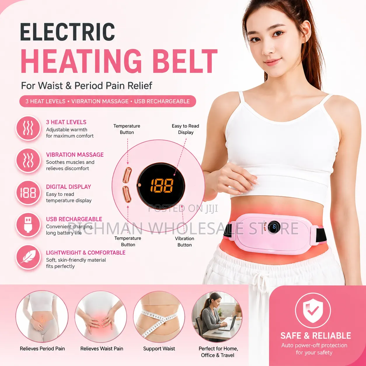 Electric Heating Belt for Waist Period Pain Relief – USB Rechargeabl