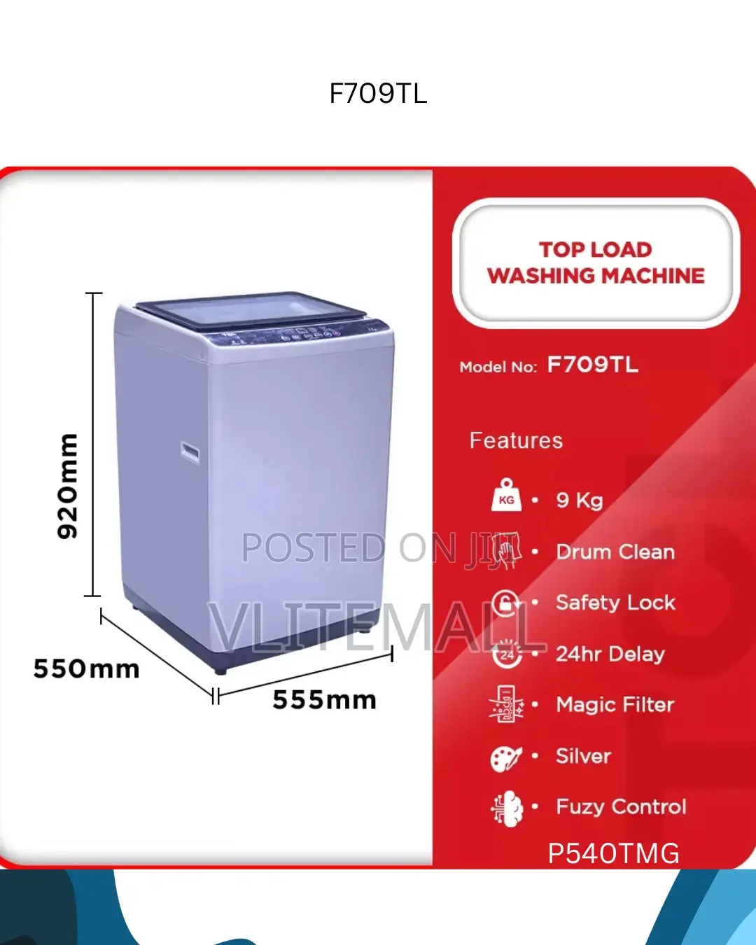 TCL Top Load Washing Machine 9kg