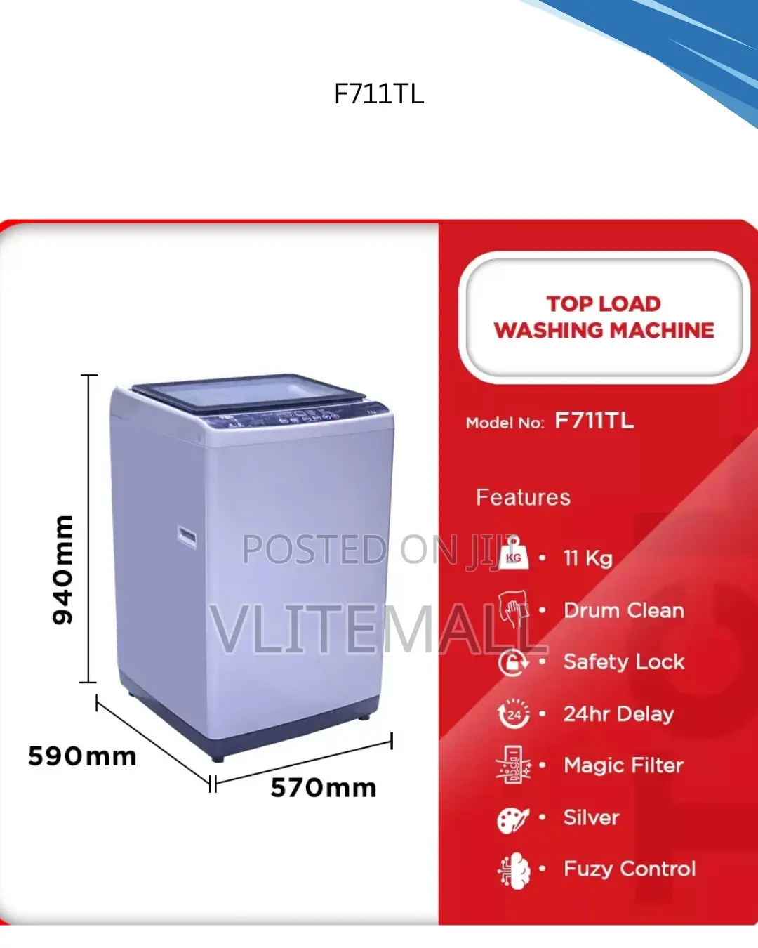 TCL Top Load Washing Machine 10.5kg F711tl